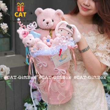🌸 BÓ HOA GẤU BÔNG HỒNG PASTEL, quà 20/10, 8/3, hoa gấu bông tặng bạn gái , bé gái, gấu bông màu hồng ( gấu ngẫu nhiên)
