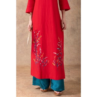 SWANLAKE | Áo Dài Tết Cách Tân Nữ Phom Suông Chất Vải Linen Cổ Truyền Thống Thêu Hoa L13090