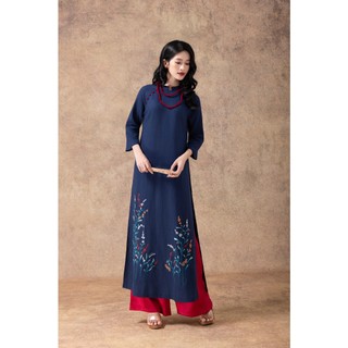 SWANLAKE | Áo Dài Tết Cách Tân Nữ Thanh Hoa Phom Suông Chất Vải Linen Thêu Đính Nút L13090