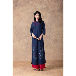 SWANLAKE | Áo Dài Tết Cách Tân Nữ Phom Suông Chất Vải Linen Cổ Truyền Thống Thêu Hoa L13090