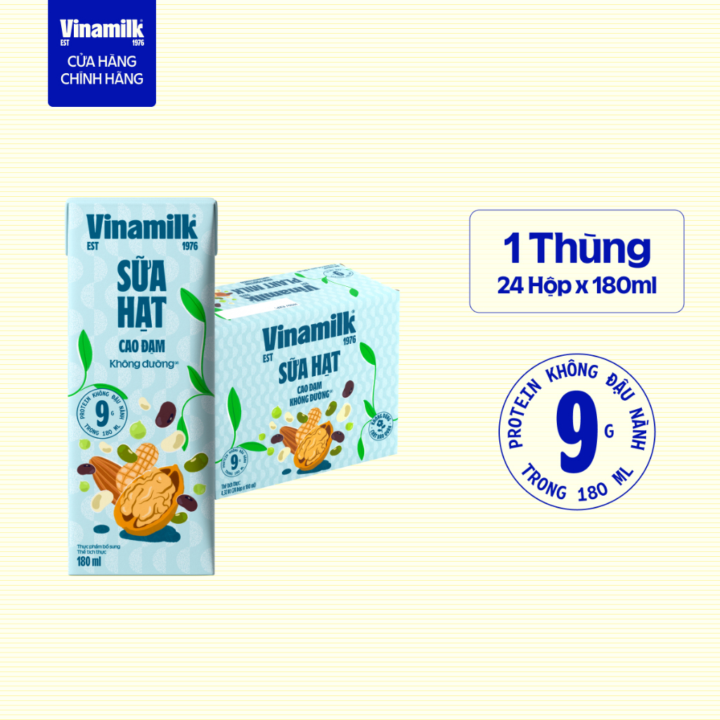 Thùng 24 hộp sữa hạt Cao Đạm không đường Vinamilk – hộp 180ml
