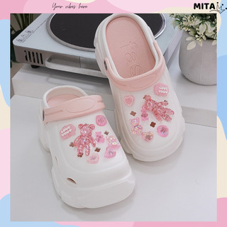 Dép sục nữ đế cao 7cm kèm 14 Sticker Gấu hồng trong suốt Mita kiểu sandal CSM-17