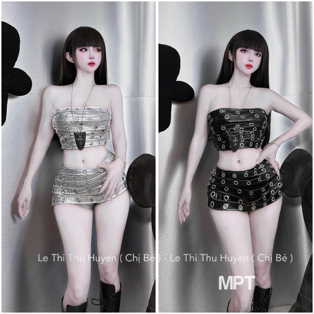 Set áo quây da quần sooc dập lỗ siu chất cá tính