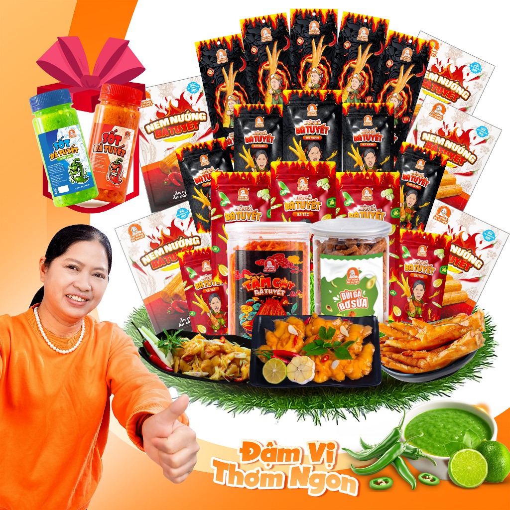 Combo MIX 6 SẢN PHẨM BÀ TUYẾT: 5 chân rút + 5 chân sả + 5 chân có xương+1 tăm cay +1 đùi gà tặng hũ sốt +5 nem nướng M73