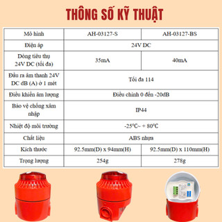 [Có kiểm định] Thiết bị báo động Còi Đèn của HORING - AH-03127-BS | Dùng cho nhà ở, văn phòng, xưởng