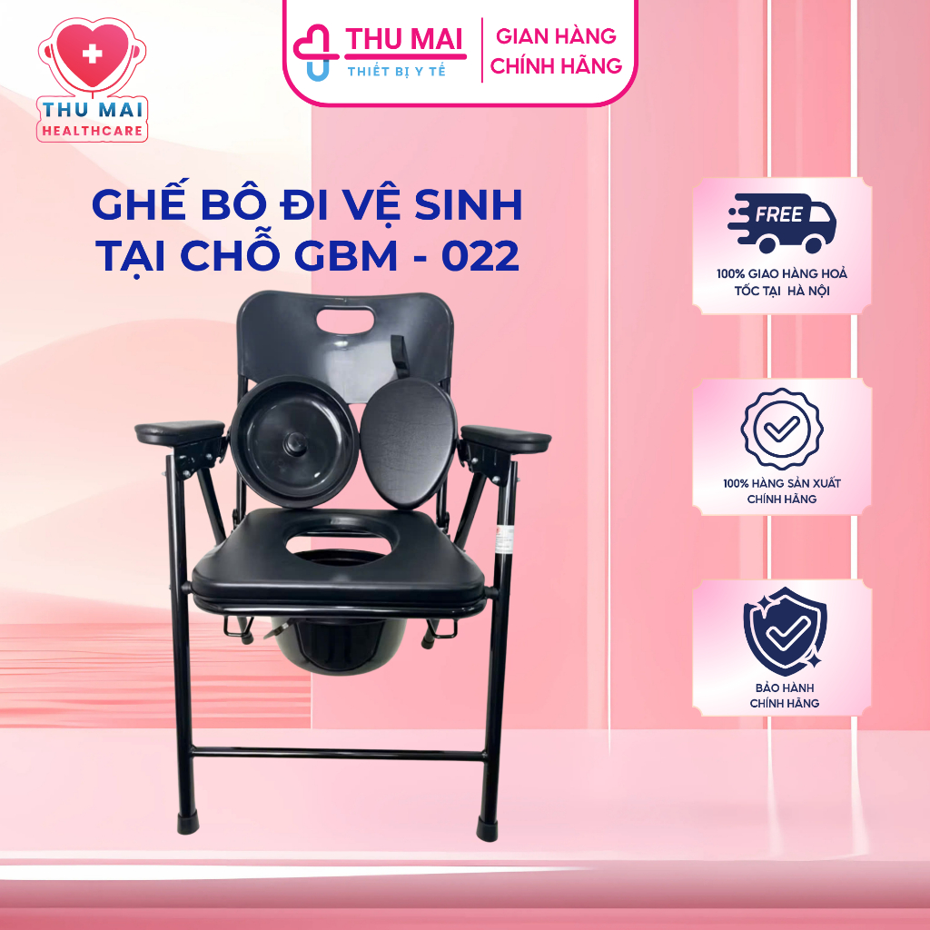 Ghế bô vệ sinh GBM-022 gấp gọn, có đệm ngồi êm, chân chống trơn trượt - Ghế bô cho người già, ghế tắm gội