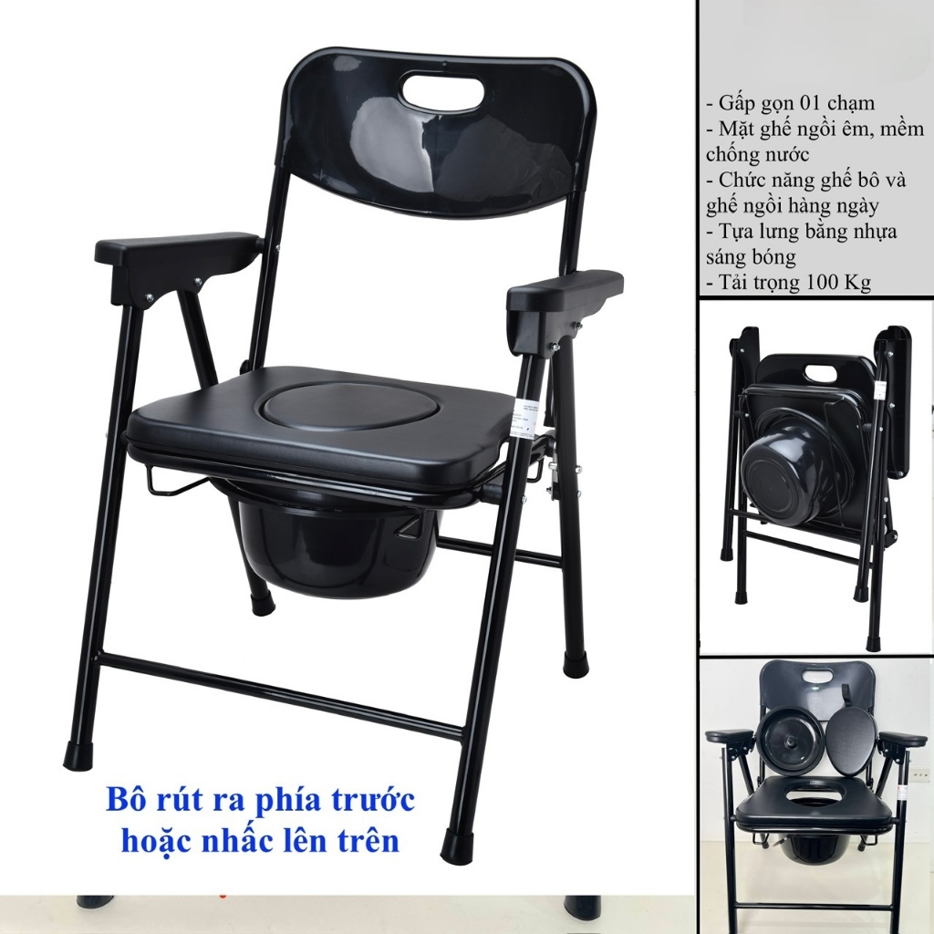 Ghế bô vệ sinh GBM-022 gấp gọn, có đệm ngồi êm, chân chống trơn trượt - Ghế bô cho người già, ghế tắm gội