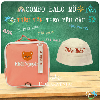 Combo Mũ & Balo Thêu Tên cho bé đi học, nón thêu tên, balo thêu tên