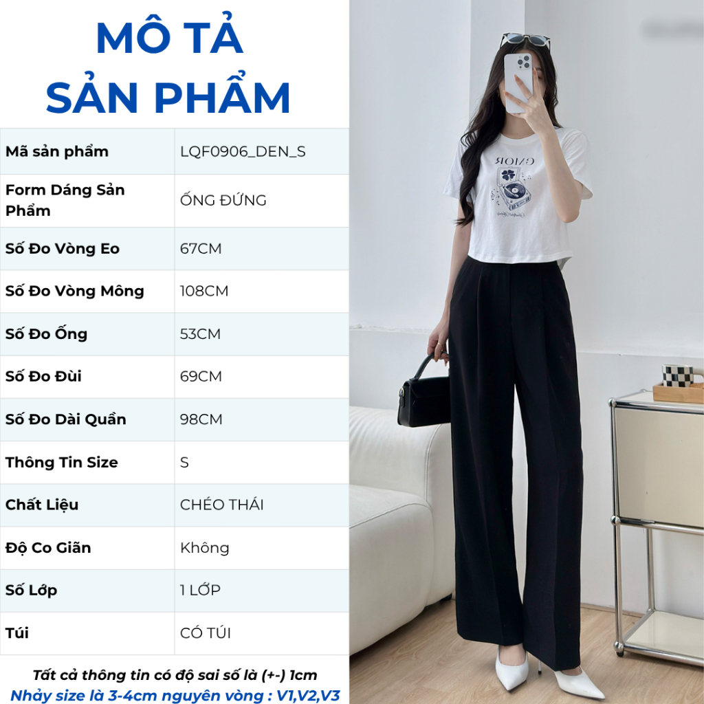 Quần Ống Rộng Nữ 98cm GUMAC Quần Tây Công Sở Lưng Cao Chiết Ly Vải Chéo Thái Cạp Cao Tôn Dáng LQF0906