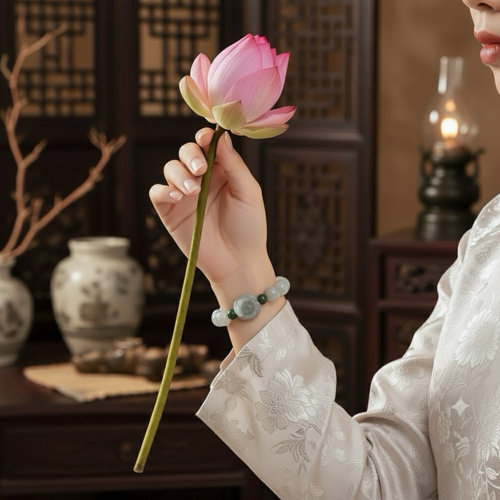 Vòng tay Phỉ Thúy tự nhiên mix charm Hoa Hồng – Phong Thủy Vượng Duyên, Tài Lộc Hanh Thông
