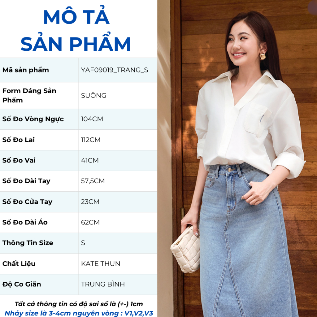 Áo Sơ Mi Nữ Tay Dài GUMAC - GMORNING Form Suông Cổ Tim Xẻ V Có Túi Phía Trước YAF12091