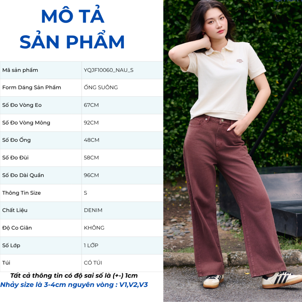 Quần Jean Nữ GUMAC - Gmorning Ống Suông Rộng Denim Cao Cấp Thêu Icon GMOR Màu Nâu Cá Tính YQJF10060