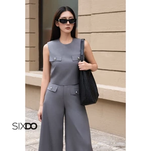 Áo sát nách phối cúc dáng ngắn SIXDO (Grey Tuytsi Blouse)