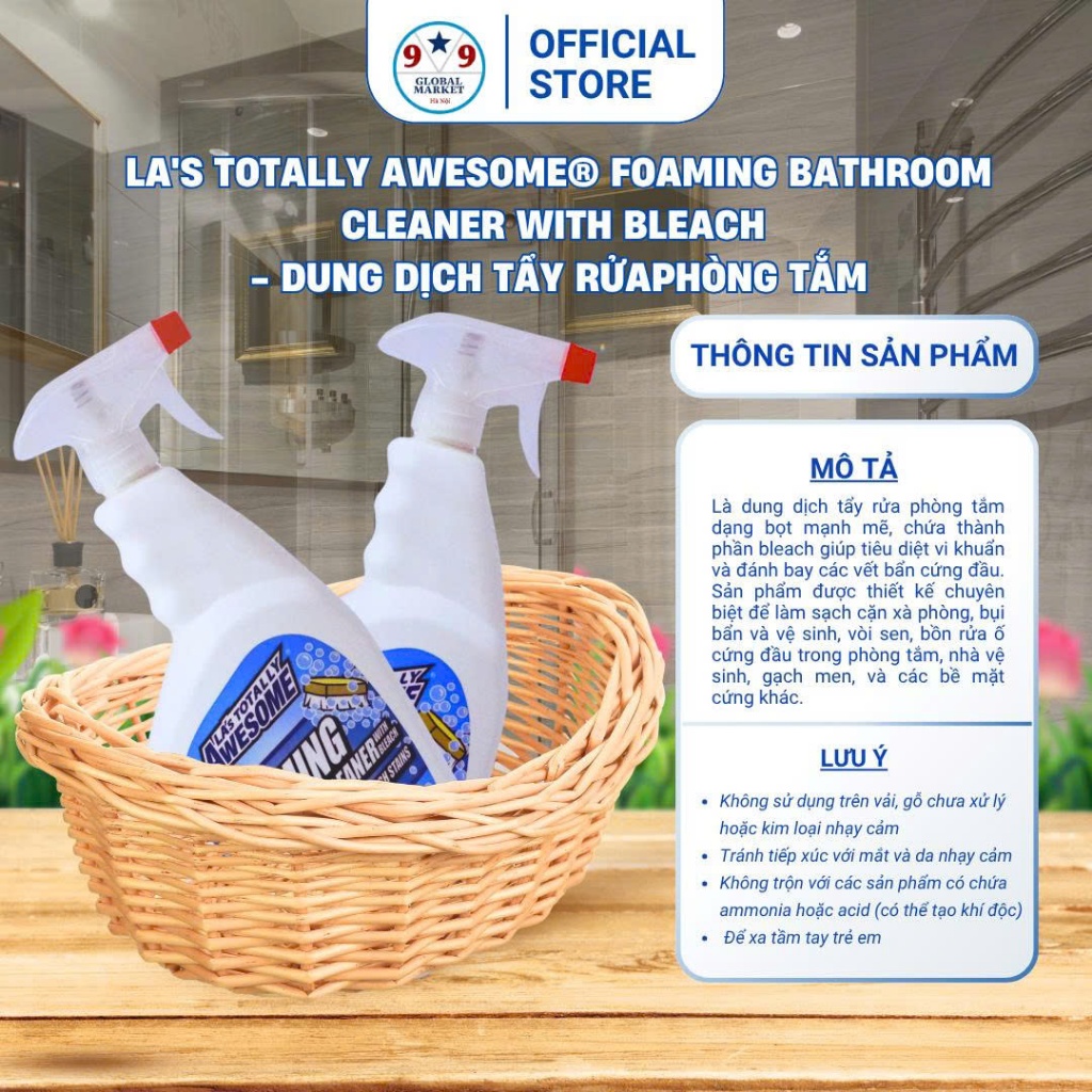 CHẤT TẨY TẠO BỌT - LA's Totally  - Awesome® - Foaming - Bathroom  - Làm sạch bồn vệ sinh...  -946 ml