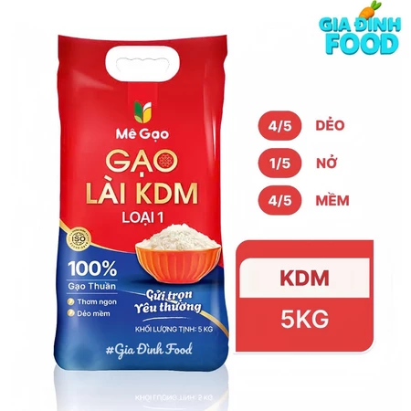 Gạo Lài KDM Loại 1 - Túi 5kg - Thương Hiệu MÊ GẠO - Thơm Nhiều, Dẻo Mềm