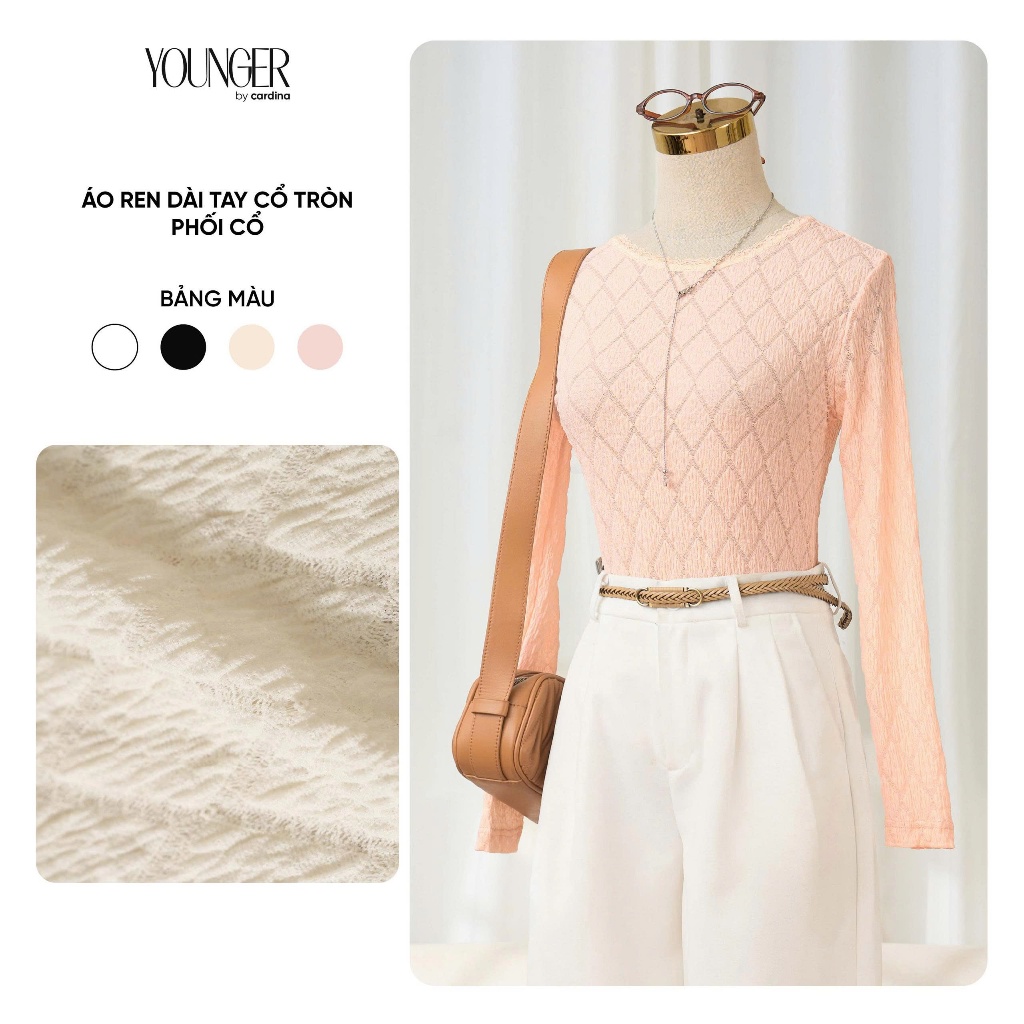 Áo giữ nhiệt nữ YOUNGER BY CARDINA chất liệu vải ren cổ tròn dài tay 5YAHF07