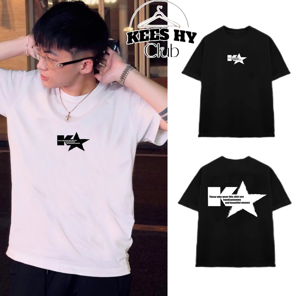 Áo Thun Ngôi Sao In Chữ K Basic Form Oversize Chuẩn Đẹp Chất Cotton 2 Chiều Dễ Phối Đồ Nam Nữ