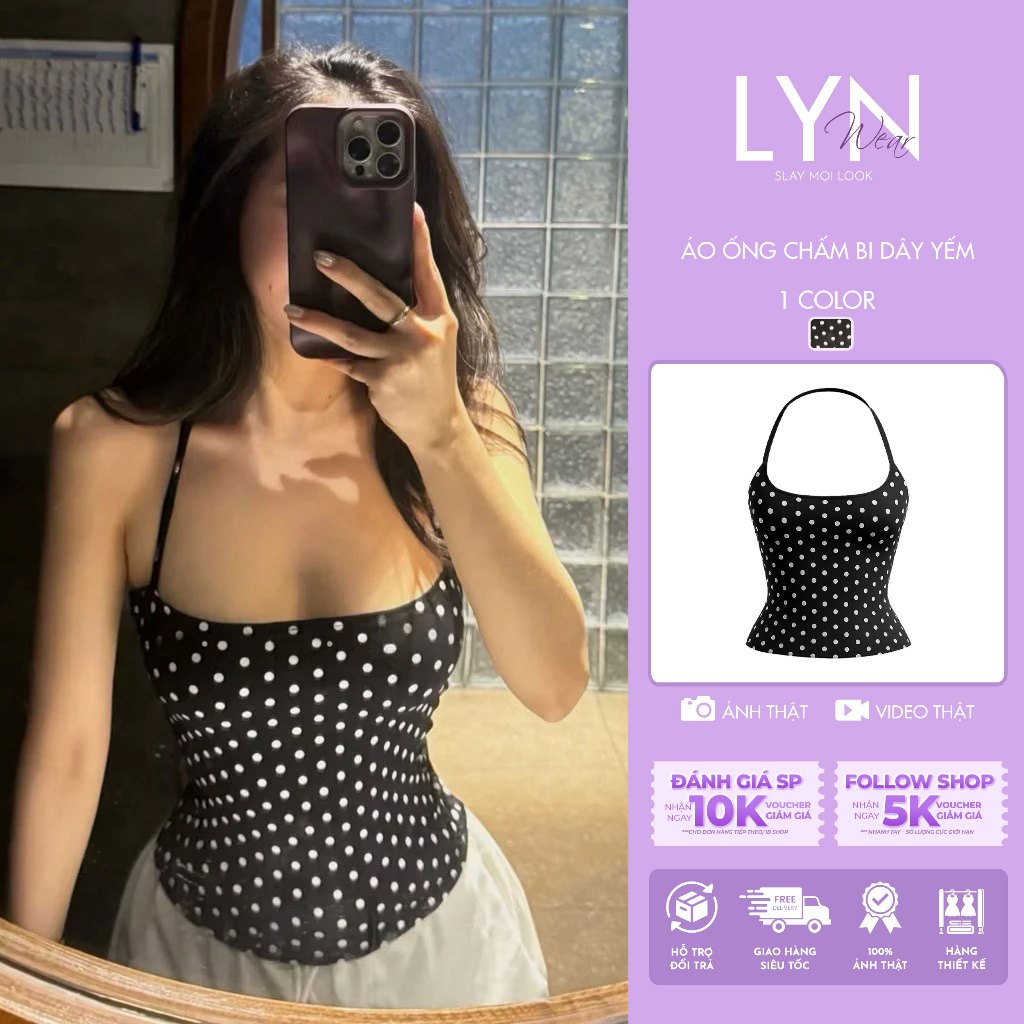 | LYN WEAR | Áo ống chấm bi dây yếm nữ dáng ôm nhẹ chất thun co giãn
