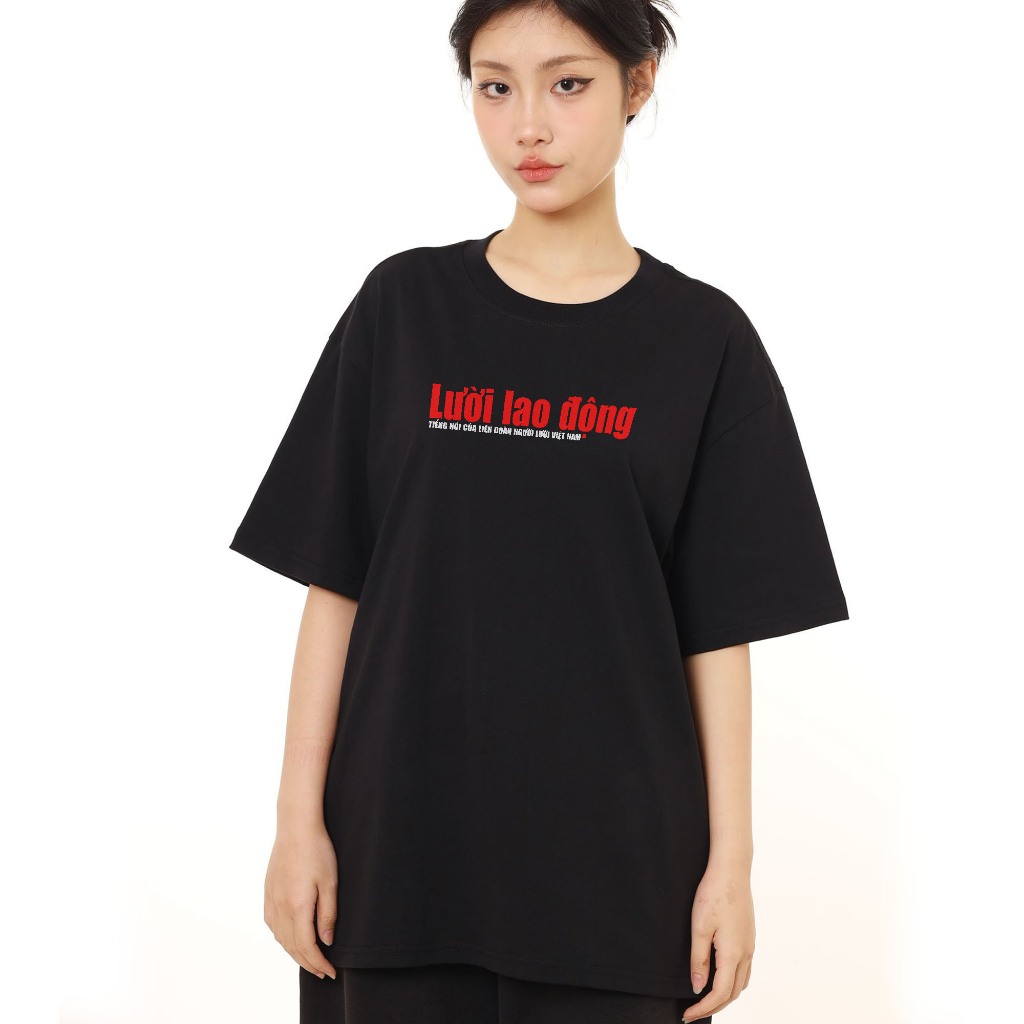 Áo Thun In Chữ Hài Hước Lười Lao Động Câu Nói Text Hài Form Rộng Cotton 250gsm