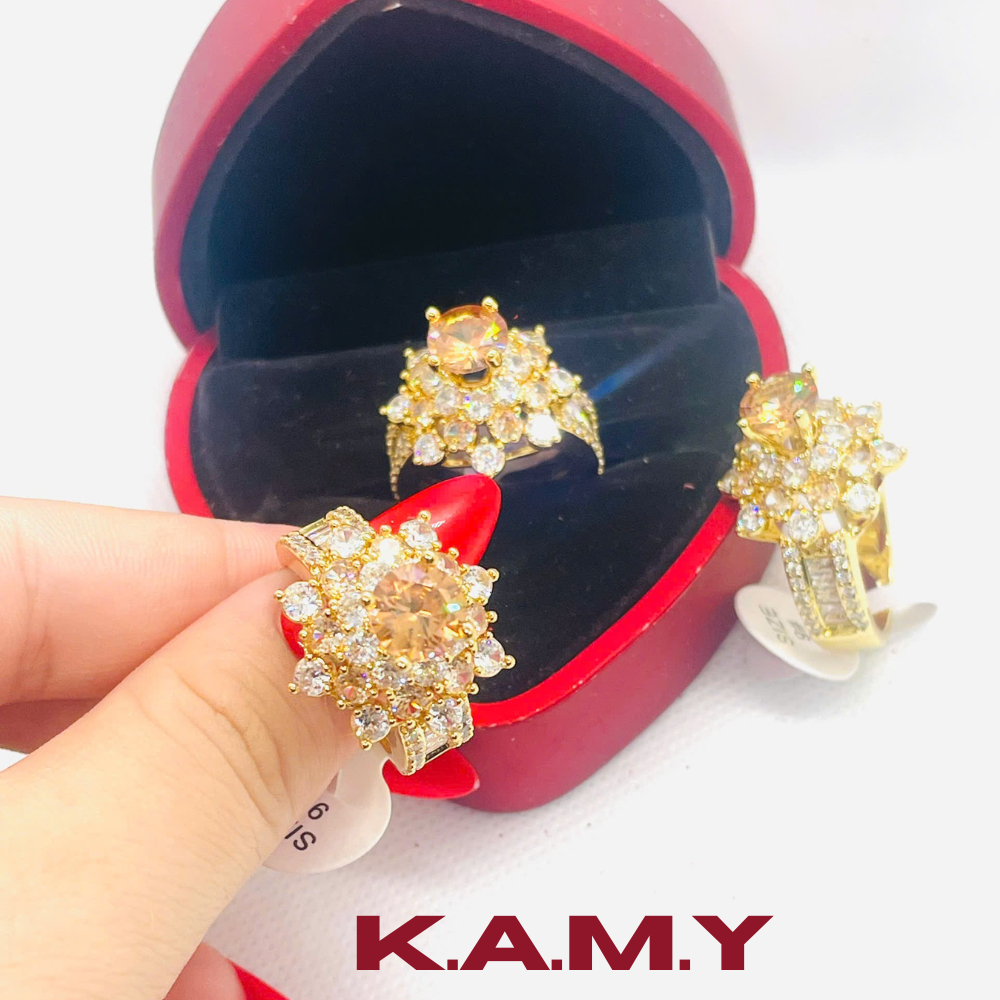 Nhẫn Nữ Hoa Đá Trà – Mạ Vàng 18K Cao Cấp, Đính Đá CZ Sáng Lấp Lánh – Kiểu Dáng Quý Phái, Tôn Da