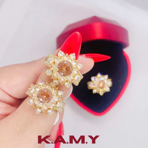 Nhẫn Nữ Hoa Đá Trà – Mạ Vàng 18K Cao Cấp, Đính Đá CZ Sáng Lấp Lánh – Kiểu Dáng Quý Phái, Tôn Da