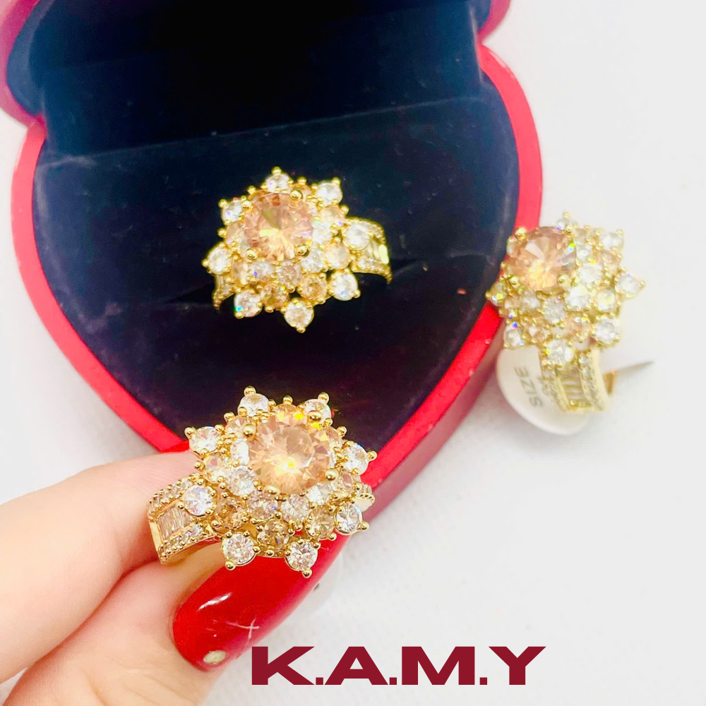 Nhẫn Nữ Hoa Đá Trà – Mạ Vàng 18K Cao Cấp, Đính Đá CZ Sáng Lấp Lánh – Kiểu Dáng Quý Phái, Tôn Da