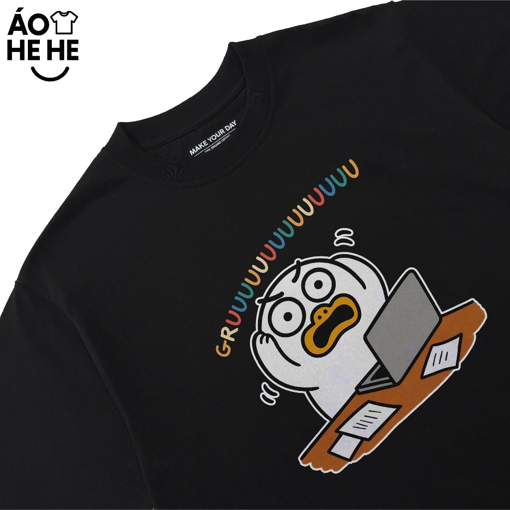 Áo Thun In Chữ Hài Hước Gruuuuu Câu Nói Text Hài Văn Phòng Công Sở Form Rộng Cotton 250gsm