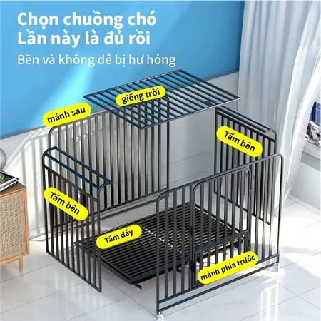 GreenPets – Lồng chó phủ sơn tĩnh điện màu đen, dành cho chó lớn, có bánh xe và khay cát mèo