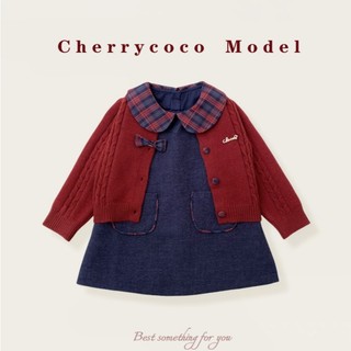 𝑨𝒑𝒓𝒊𝒍 𝒃𝒆́𝒃𝒆́ - CHERRYCOCO Set Váy Denim Kèm Áo Cardigan đỏ cho bé gái đi chơi Noel, Tết