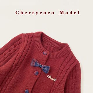 𝑨𝒑𝒓𝒊𝒍 𝒃𝒆́𝒃𝒆́ - CHERRYCOCO Set Váy Denim Kèm Áo Cardigan đỏ cho bé gái đi chơi Noel, Tết
