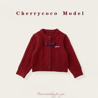 𝑨𝒑𝒓𝒊𝒍 𝒃𝒆́𝒃𝒆́ - CHERRYCOCO Set Váy Denim Kèm Áo Cardigan đỏ cho bé gái đi chơi Noel, Tết