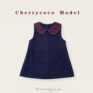 𝑨𝒑𝒓𝒊𝒍 𝒃𝒆́𝒃𝒆́ - CHERRYCOCO Set Váy Denim Kèm Áo Cardigan đỏ cho bé gái đi chơi Noel, Tết