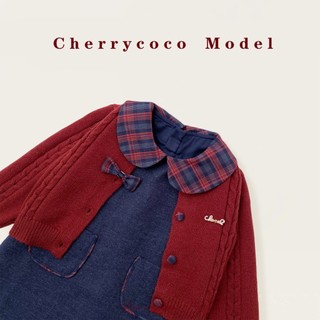 𝑨𝒑𝒓𝒊𝒍 𝒃𝒆́𝒃𝒆́ - CHERRYCOCO Set Váy Denim Kèm Áo Cardigan đỏ cho bé gái đi chơi Noel, Tết