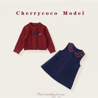 𝑨𝒑𝒓𝒊𝒍 𝒃𝒆́𝒃𝒆́ - CHERRYCOCO Set Váy Denim Kèm Áo Cardigan đỏ cho bé gái đi chơi Noel, Tết