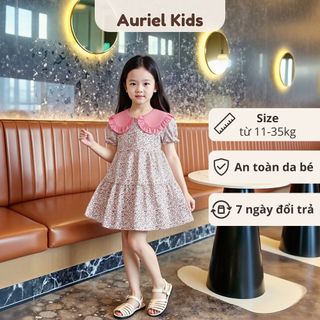 [Tặng Kèm Túi] Váy Cho Bé Gái, Váy Thiết Kế Cổ Bèo Họa Tiết Hoa Nhí Chất Liệu Cotton Mềm Mại