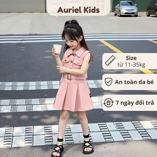 Váy Cho Bé Gái, Váy Sát Nách Cho Bé Gái Thiết Kế Dáng SơMi Kèm Đai Chất Liệu Cotton Mềm Mại