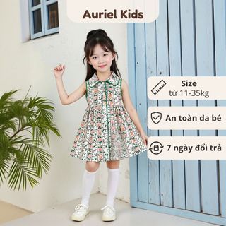 Váy Cho Bé Gái, Váy Sát Nách Cho Bé Gái Thiết Kế Hoa Hồng Cổ Tiểu Thư Chất Liệu Cotton Mát Mẻ