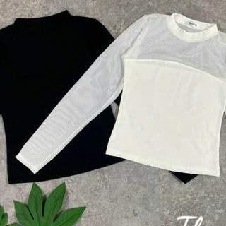 Áo lưới trơn cổ tròn phối zip trơn-tag dáng ôm body thời trang nữ