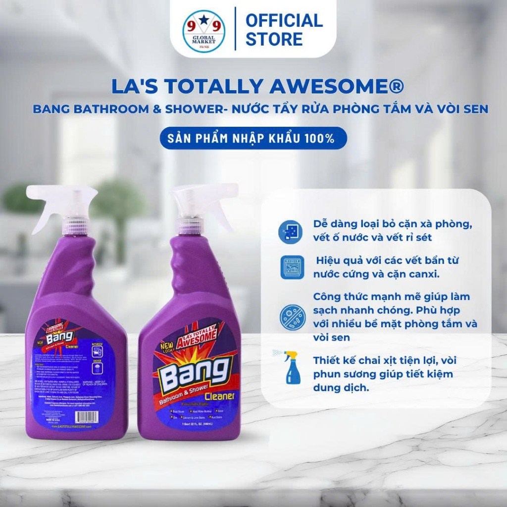 Nước tẩy phòng tắm - vòi sen - LA's Totally  Awesome® - Bang Bathroom & Shower - 946 ml