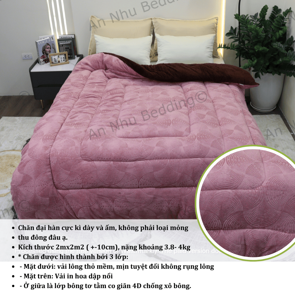 Chăn Lông Thỏ An Như Bedding Siêu Ấm Dày Mịn Cao Cấp 3.8kg , 3 Lớp Chống Xô Bông Chất Lượng Cao