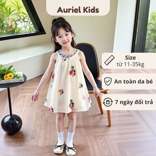 Váy Cho Bé Gái, Váy Cổ Yếm Cho Bé Gái  Họa Tiết Hoa Thêu Nổi Chất Liệu Cotton Mềm Mịn