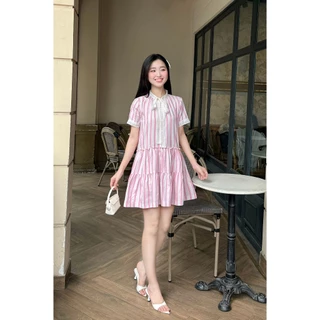 MARC FASHION Đầm Sọc Phối Ren Viền Cổ - FADN102520