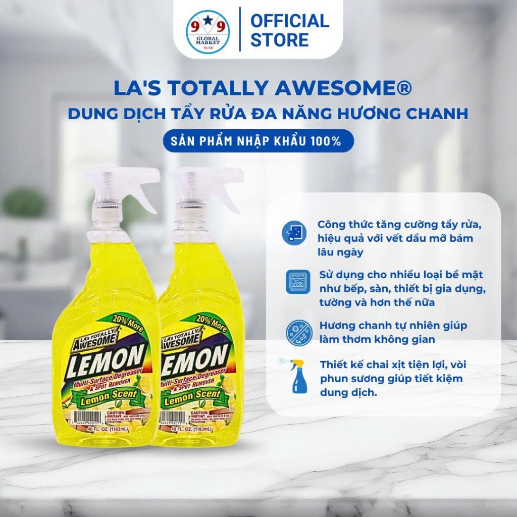 Nước làm sạch bề mặt kính ô tô - LA’s Totally Awesome® Lemon  - 1,183 ml