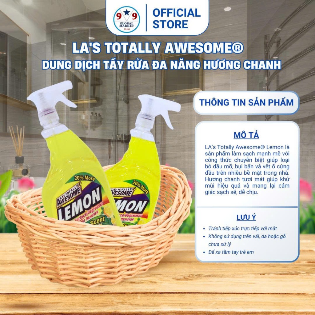 Nước làm sạch bề mặt kính ô tô - LA’s Totally Awesome® Lemon  - 1,183 ml