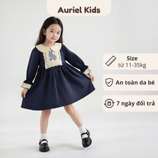 Váy Cho Bé Gái, Váy Dài Tay Thu Đông Cho Bé Thêu Họa Tiết Thỏ Đáng Yêu Chất Liệu Cotton