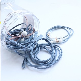 Hộp 12 Dây Buộc Tóc Nữ Cao Cấp Đính Ngọc Trai – Chun Cột Tóc Co Giãn Tốt, Mềm Mại, Màu Pastel Sang