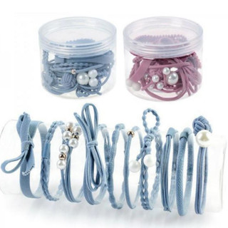 Hộp 12 Dây Buộc Tóc Nữ Cao Cấp Đính Ngọc Trai – Chun Cột Tóc Co Giãn Tốt, Mềm Mại, Màu Pastel Sang