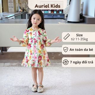 Váy Cho Bé Gái, Váy Dài Tay Cho Bé Gái Thiết Kế Hoa Xinh Xắn Chất Liệu Cotton Thoáng Mát