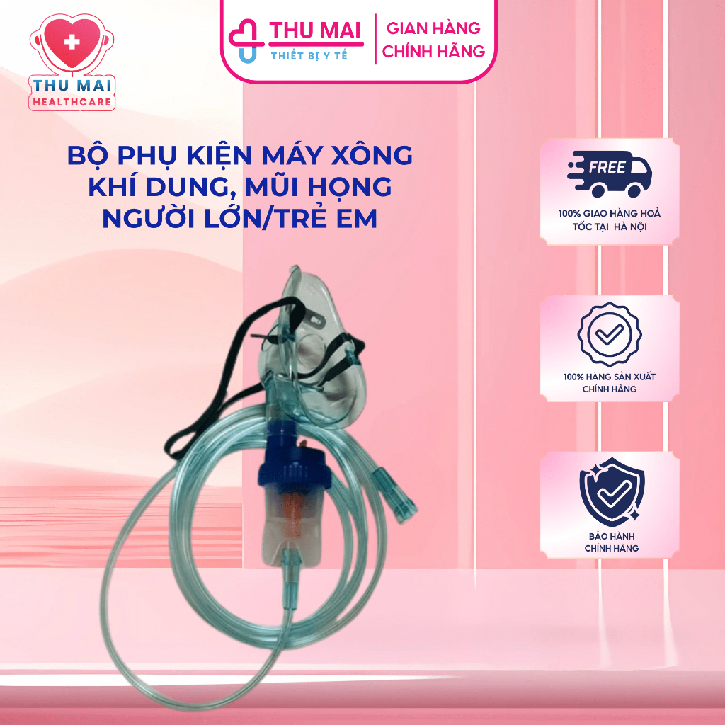 Bộ phụ kiện cho các loại máy xông khí dung, mũi họng người lớn/trẻ em - Bộ mask thở khí dung - Bầu xông khí dung