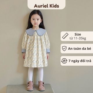 Váy Cho Bé Gái, Váy Hoa Nhí Tay Dài Dáng Suông 2 Màu Đáng Yêu Cho Bé Chất Liệu Nỉ Mềm Mịn